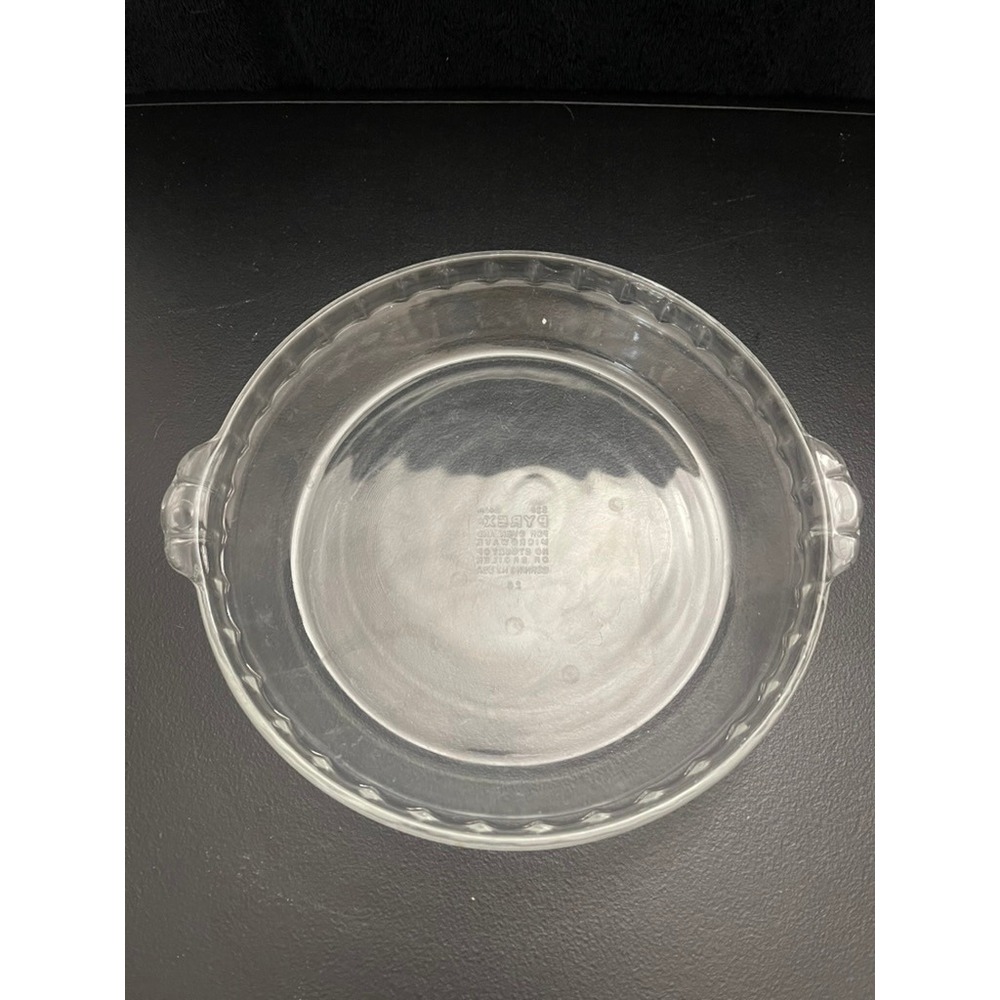 Pyrex 229 Clear Glass Pie Plate 9.5 Inch 24cm Round Scalloped Handles Vintage